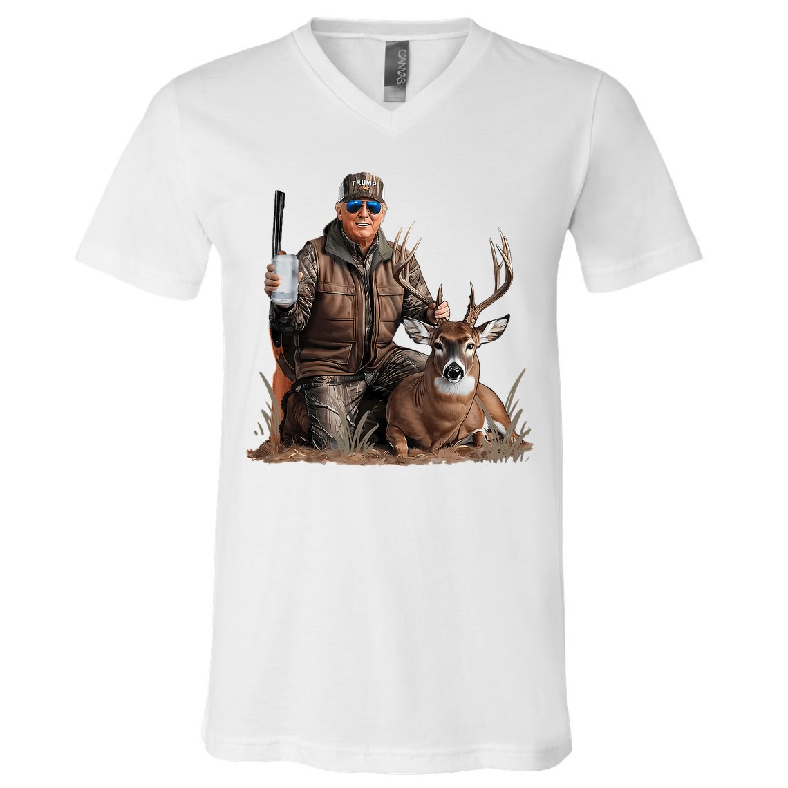 Trump Deer Hunting Donald Trump Old School Camouflage V-Neck T-Shirt