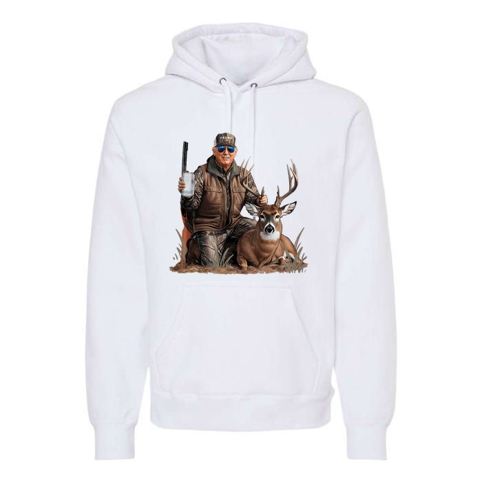 Trump Deer Hunting Donald Trump Old School Camouflage Premium Hoodie