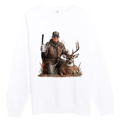 Trump Deer Hunting Donald Trump Old School Camouflage Premium Crewneck Sweatshirt