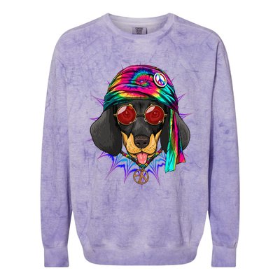 Tie Dye Hippie Dachshund Peace Love Dog Colorblast Crewneck Sweatshirt