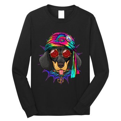 Tie Dye Hippie Dachshund Peace Love Dog Long Sleeve Shirt