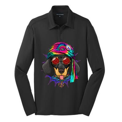 Tie Dye Hippie Dachshund Peace Love Dog Silk Touch Performance Long Sleeve Polo