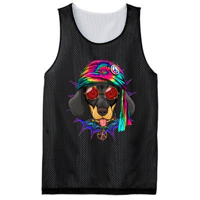 Tie Dye Hippie Dachshund Peace Love Dog Mesh Reversible Basketball Jersey Tank