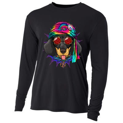 Tie Dye Hippie Dachshund Peace Love Dog Cooling Performance Long Sleeve Crew