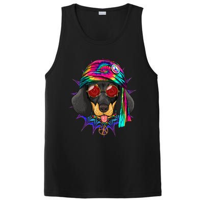 Tie Dye Hippie Dachshund Peace Love Dog PosiCharge Competitor Tank