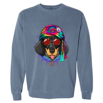 Tie Dye Hippie Dachshund Peace Love Dog Garment-Dyed Sweatshirt