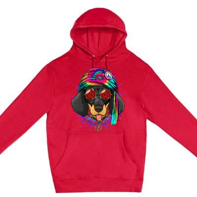 Tie Dye Hippie Dachshund Peace Love Dog Premium Pullover Hoodie