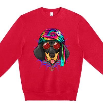 Tie Dye Hippie Dachshund Peace Love Dog Premium Crewneck Sweatshirt