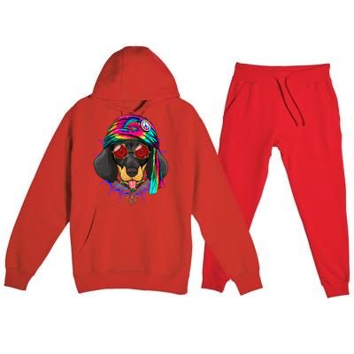 Tie Dye Hippie Dachshund Peace Love Dog Premium Hooded Sweatsuit Set