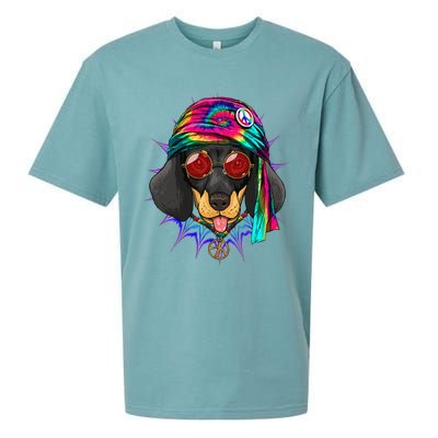 Tie Dye Hippie Dachshund Peace Love Dog Sueded Cloud Jersey T-Shirt