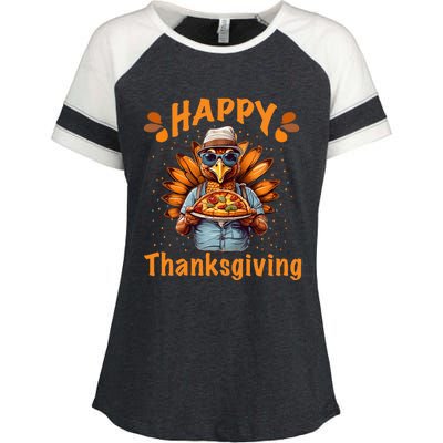 turkey day Happy thanksgiving family dinner Enza Ladies Jersey Colorblock Tee