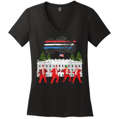 Trump Daddys Home White House Dance Make Xmas Great Again Long Sleeve Women's V-Neck T-Shirt