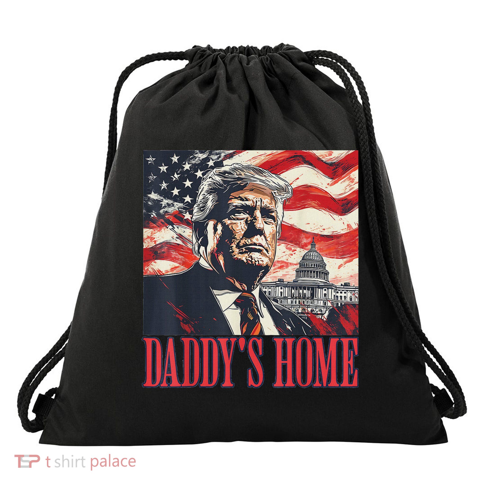 Trump Daddys Home White House Usa American Flag Vintage Drawstring Bag