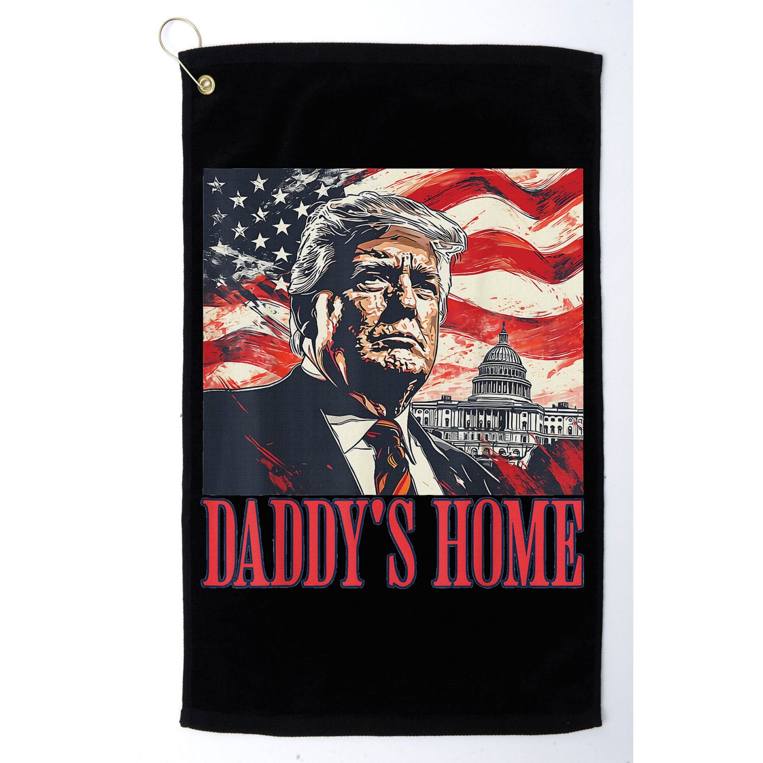 Trump Daddys Home White House Usa American Flag Vintage Golf Towel