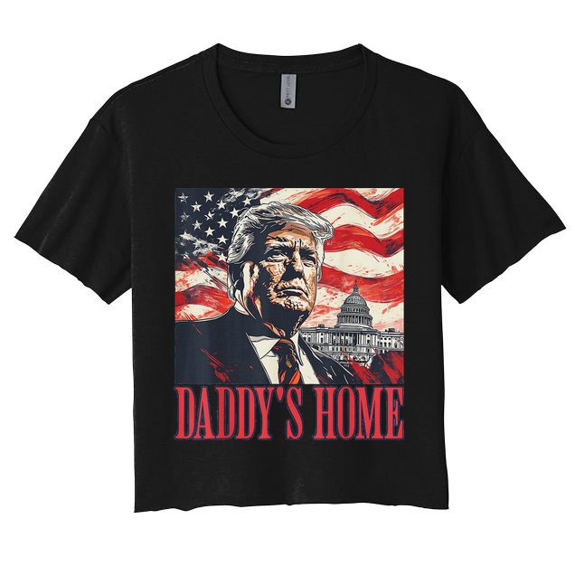 Trump Daddys Home White House Usa American Flag Vintage Crop Top