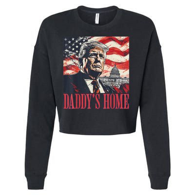 Trump Daddys Home White House Usa American Flag Vintage Cropped Pullover Crew