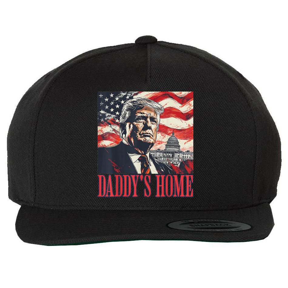 Trump Daddys Home White House Usa American Flag Vintage Wool Snapback Cap