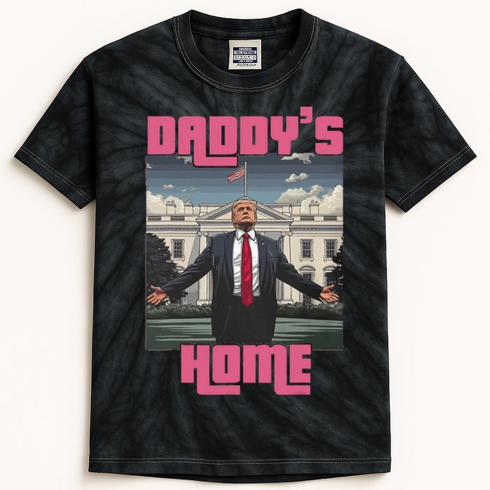 Trump Daddys Home White House Victory President 47 Kids Tie-Dye T-Shirt