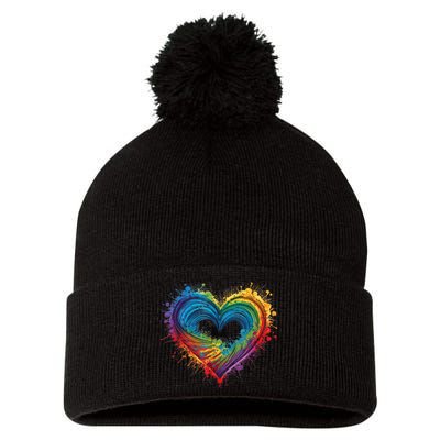 Tie Dye Heart Valentines Day Graphic Pom Pom 12in Knit Beanie