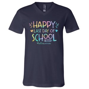 Tie Dye Happy Last Day Of School Teachers Students V-Neck T-Shirt