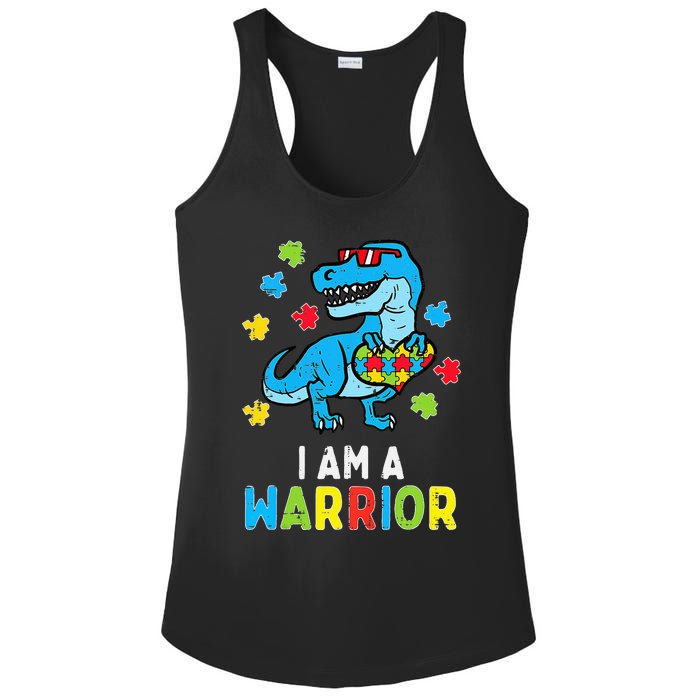 Trex Dino I Am A Warrior Autism Awareness Ladies PosiCharge Competitor Racerback Tank