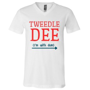 Tweedle Dee IM With Dum Couple & Friends Funny Lazy Costume V-Neck T-Shirt