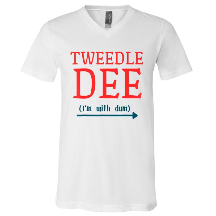 Tweedle Dee IM With Dum Couple & Friends Funny Lazy Costume V-Neck T-Shirt