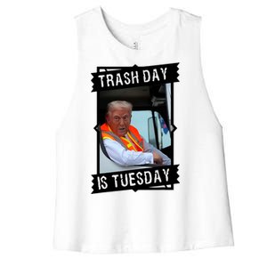 Trash Day Is Tuesday Trump Garbage Truck Love America Women's Racerback Cropped Tank