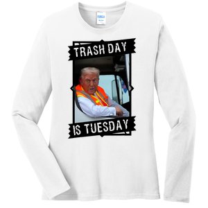 Trash Day Is Tuesday Trump Garbage Truck Love America Ladies Long Sleeve Shirt