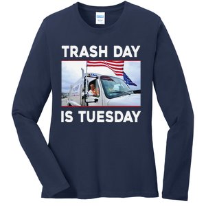 Trash Day Is Tuesday Trump Garbage Truck Love America Ladies Long Sleeve Shirt