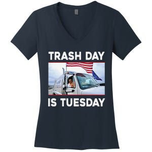 Trash Day Is Tuesday Trump Garbage Truck Love America Women's V-Neck T-Shirt