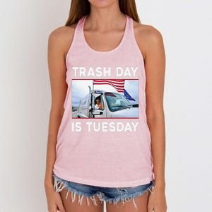 Trash Day Is Tuesday Trump Garbage Truck Love America Women's Knotted Racerback Tank