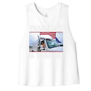 Trash Day Is Tuesday Trump Garbage Truck Love America Women's Racerback Cropped Tank