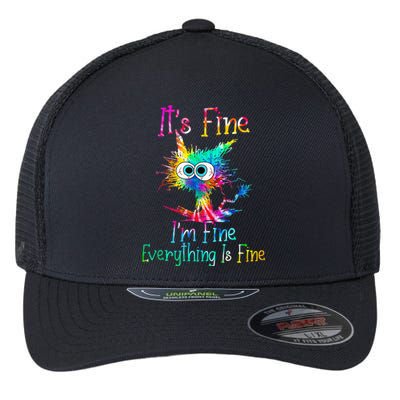 Tie Dye It's Fine I'm Fine Everything Is Fine Funny Cat Flexfit Unipanel Trucker Cap