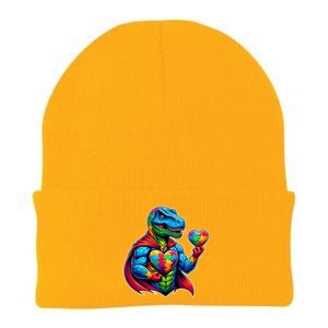 Trex Dino I Am A Warrior Autism Awareness Gift Knit Cap Winter Beanie