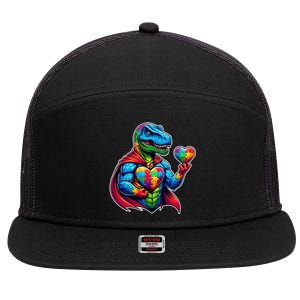 Trex Dino I Am A Warrior Autism Awareness Gift 7 Panel Mesh Trucker Snapback Hat