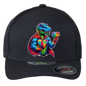 Trex Dino I Am A Warrior Autism Awareness Gift Flexfit Unipanel Trucker Cap