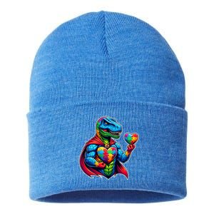 Trex Dino I Am A Warrior Autism Awareness Gift Sustainable Knit Beanie