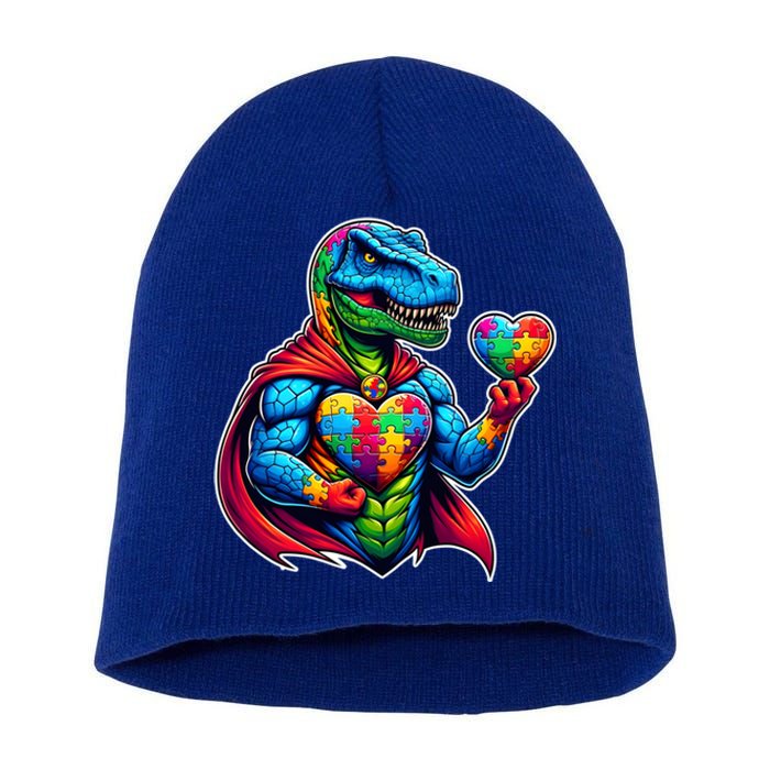 Trex Dino I Am A Warrior Autism Awareness Gift Short Acrylic Beanie