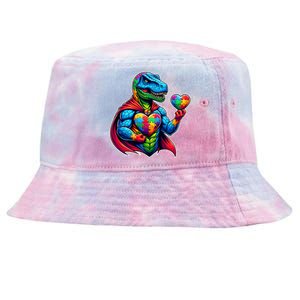 Trex Dino I Am A Warrior Autism Awareness Gift Tie-Dyed Bucket Hat