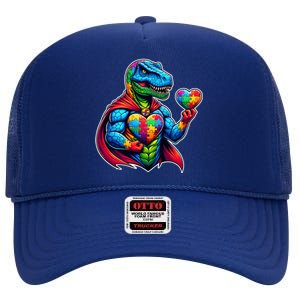 Trex Dino I Am A Warrior Autism Awareness Gift High Crown Mesh Back Trucker Hat