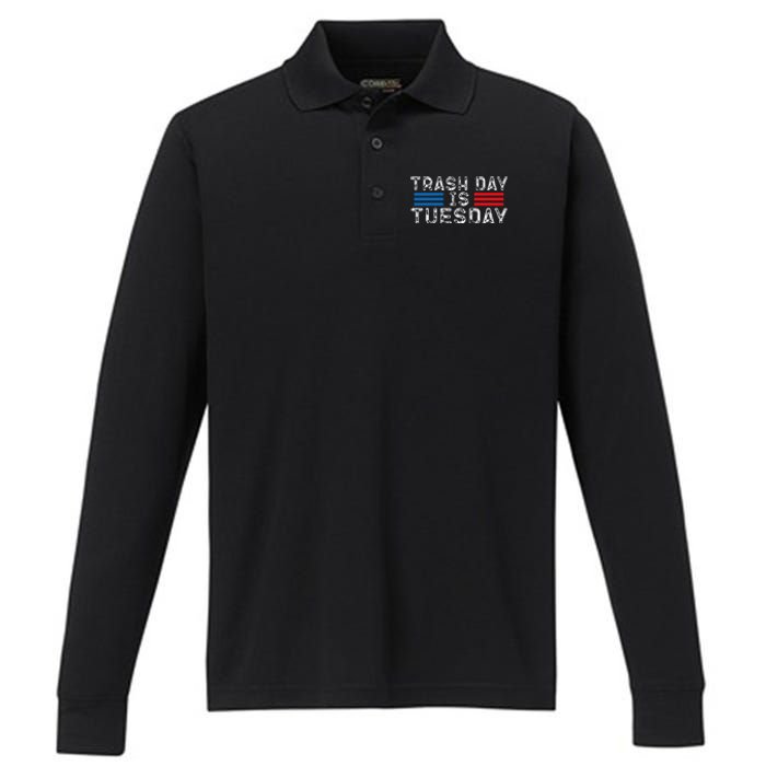 Trash Day Is Tuesday Trump Garbage Truck Love America Performance Long Sleeve Polo