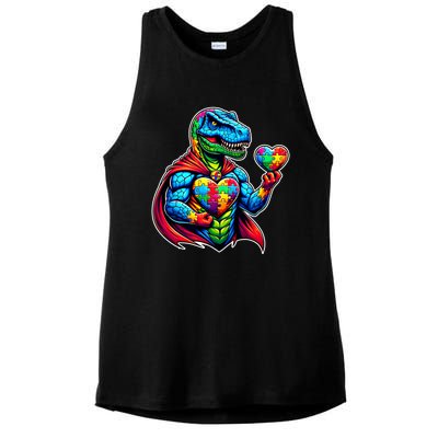 Trex Dino I Am A Warrior Autism Awareness Cute Gift Ladies PosiCharge Tri-Blend Wicking Tank