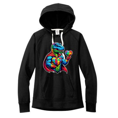 Trex Dino I Am A Warrior Autism Awareness Cute Gift Women's Fleece Hoodie