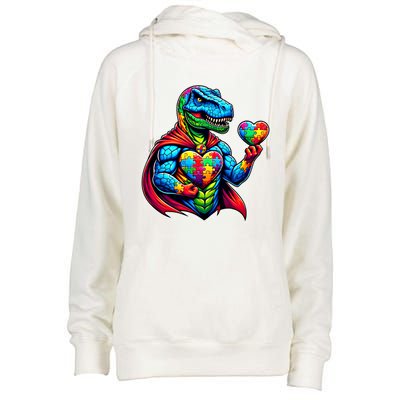 Trex Dino I Am A Warrior Autism Awareness Cute Gift Womens Funnel Neck Pullover Hood