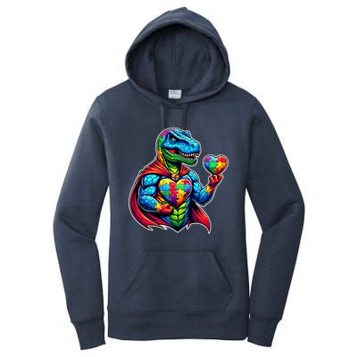 Trex Dino I Am A Warrior Autism Awareness Cute Gift Women's Pullover Hoodie