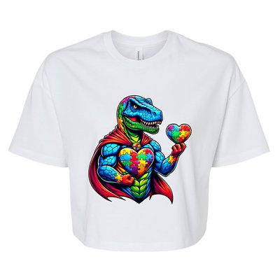 Trex Dino I Am A Warrior Autism Awareness Cute Gift Bella+Canvas Jersey Crop Tee