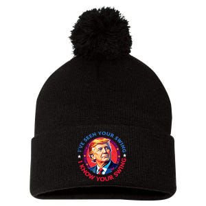 Trump Debate I’Ve Seen Your Swing I Know Your Swing Trump 2024 Quote Pom Pom 12in Knit Beanie