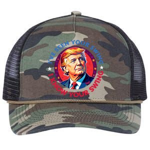 Trump Debate I’Ve Seen Your Swing I Know Your Swing Trump 2024 Quote Retro Rope Trucker Hat Cap