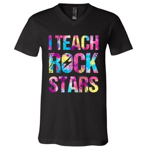 tie dye I Teach Rockstars Funny Music Teacher V-Neck T-Shirt